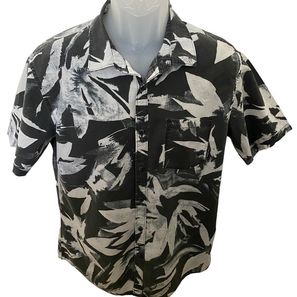 BILLABONG Gray & White Tropical Aloha Hawaiian Floral Shirt Men M Medium - Picture 1 of 7